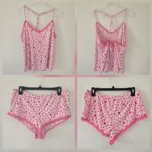 New! Secret treasures large womens 2 piece pink heart detail lace trim pj set